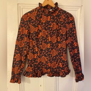 Batsheva Black and Orange Floral Blouse